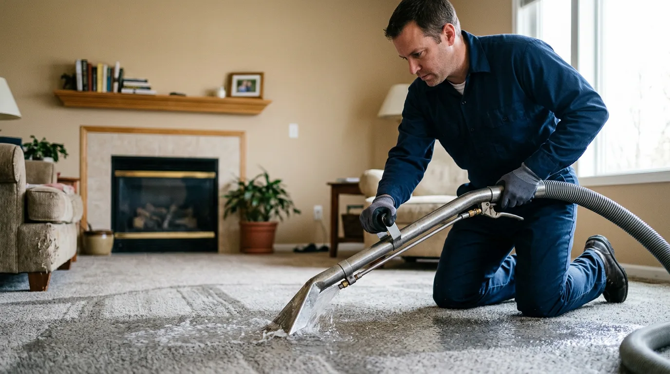 Water damage restoration technician working near Aubrey, AR